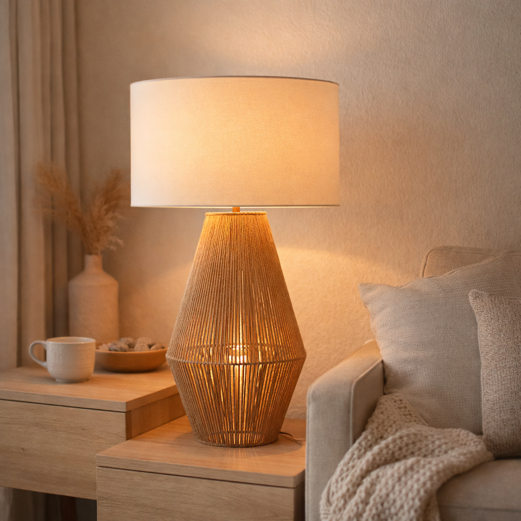 J-Line Lampe String Métal/Jute Naturel en situation