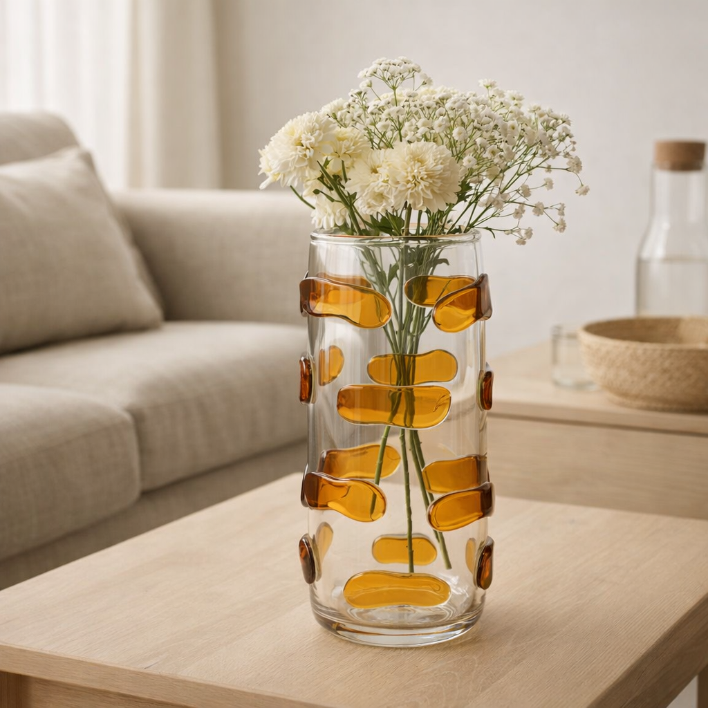 J -line Vaas Pebbles - Verre - Amber / Transparent - Large - Ø 17 cm en situation