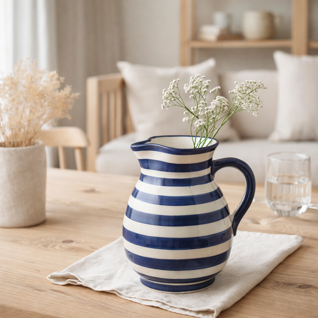 Pichet J-Line Granada Stripes - céramique - blanc/bleu - moyen en situation