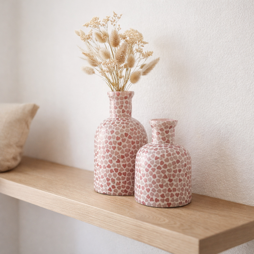 J -line Vase Heart Mosaic - Glass - Pink - Grand - Ø 10,5 cm en situation
