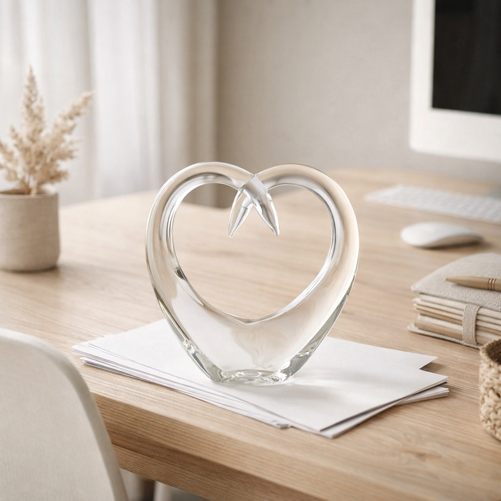 J -line Presse Paper Heart - Glass - Transparent - Large en situation