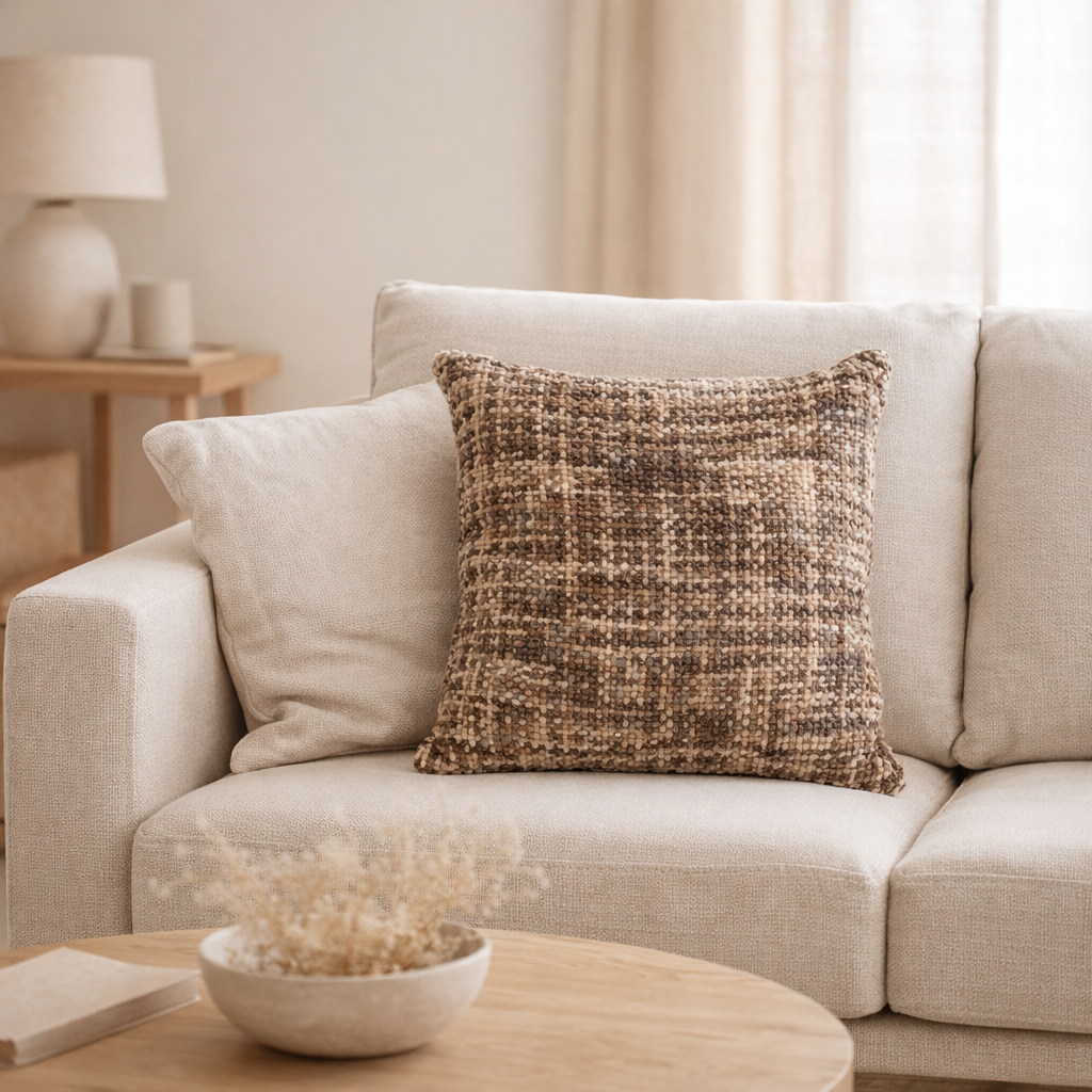 J-Line Coussin Tweed Pol/Coton Marron/Beige en situation
