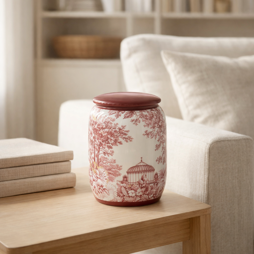 Pot de rangement J-Line Moriko - porcelaine - rouge/blanc - petit en situation