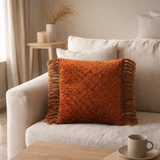 Coussin J-Line Imprimé Brillant + Franges - viscose/coton - cuivre en situation