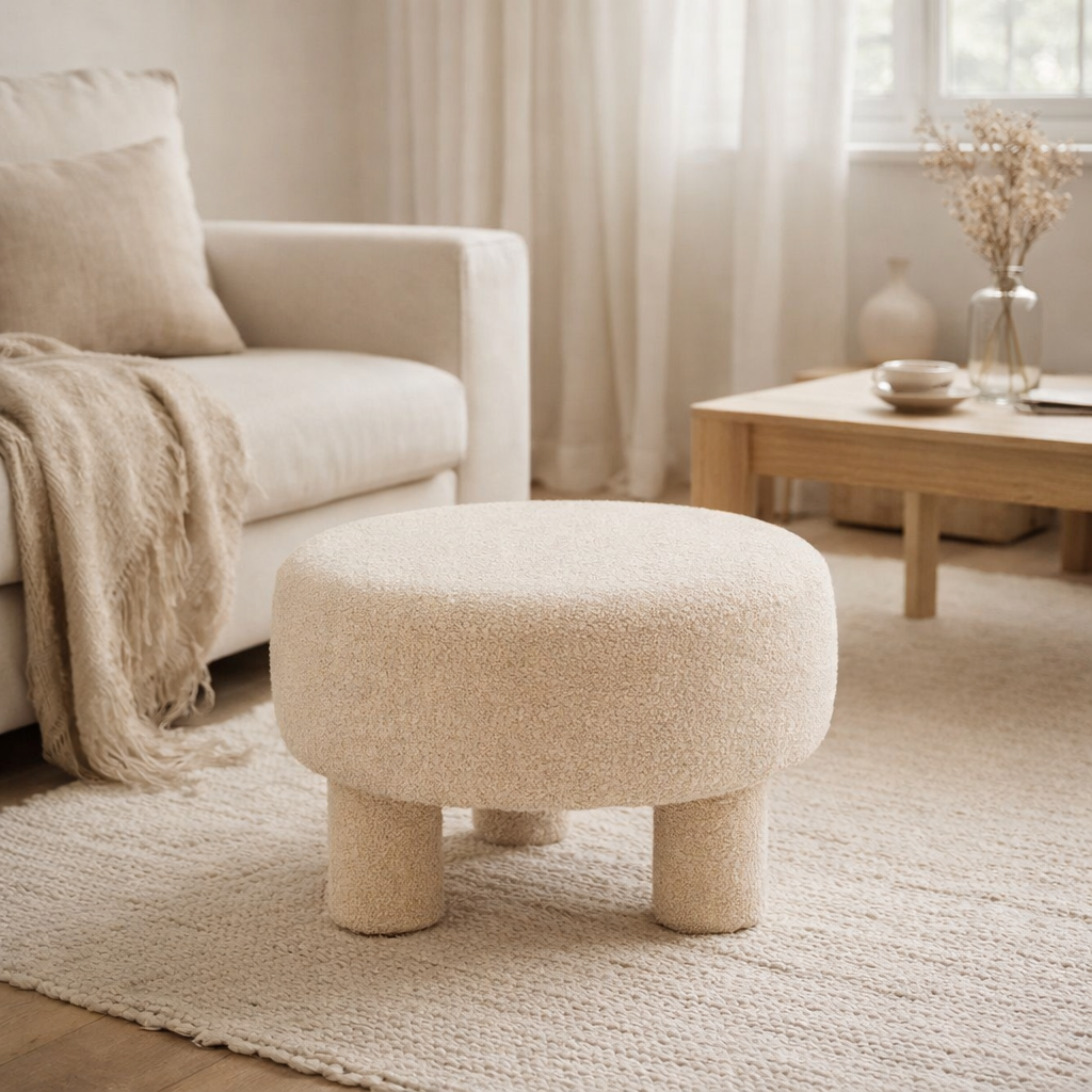 J-Line Tabouret Rond Pieds Teddy Bouclé Beige Chaud en situation
