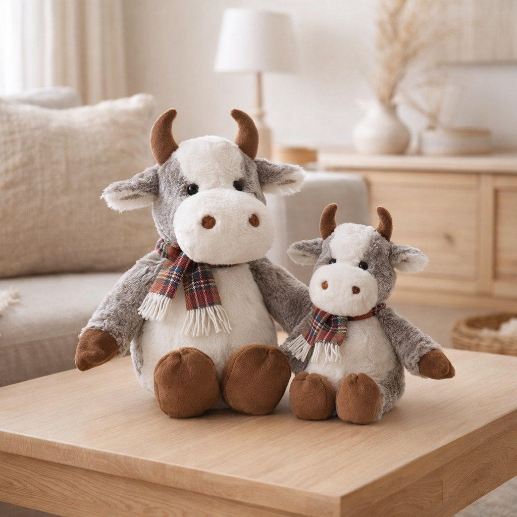 J-Line Vache+Écharpe Peluche Polyester Mix Large en situation