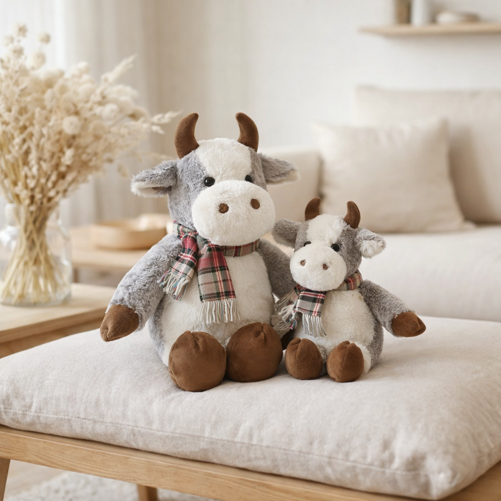 J-Line Vache+Écharpe Peluche Polyester Mix Large en situation