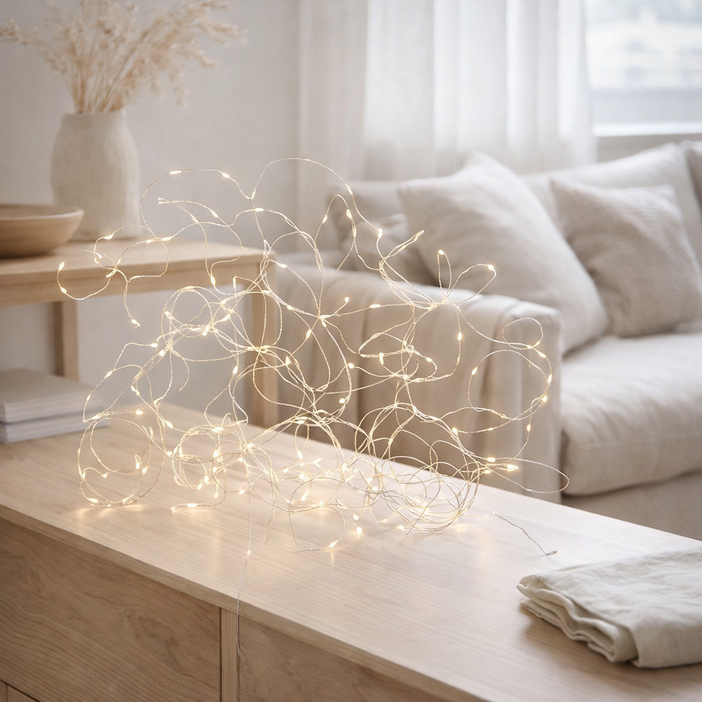 Fil de Lumières de Noël J-Line 30M Argent 300Led Blanc Chaud en situation