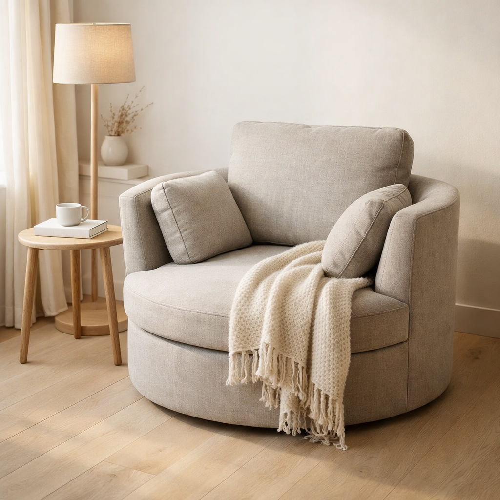 J-Line Chaise longue Swiv Bois/Textile Gris en situation