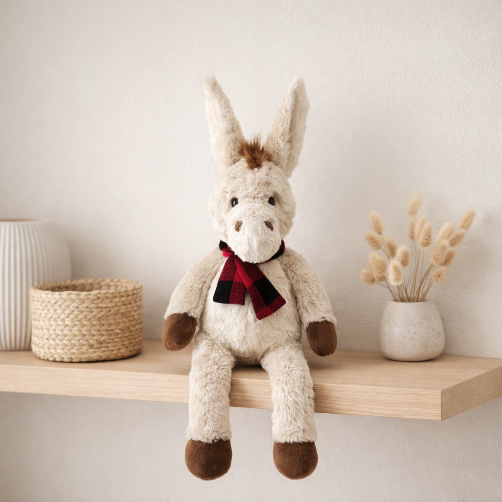 J-Line Âne+Écharpe Peluche Polyester Beige/Marron Moyen en situation