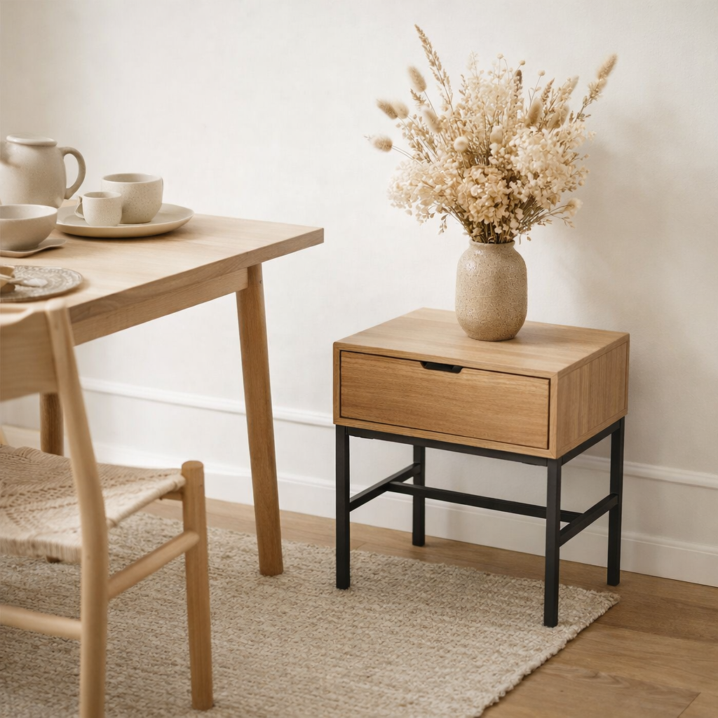 J-Line Table d'Appoint Sur Structure Bois/Métal Naturel en situation