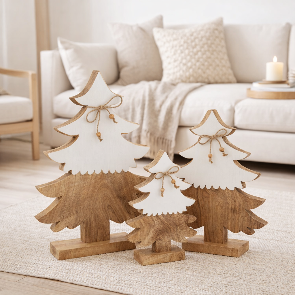 Corde pour sapin de Noël J-Line - bois - blanc/naturel - grande en situation