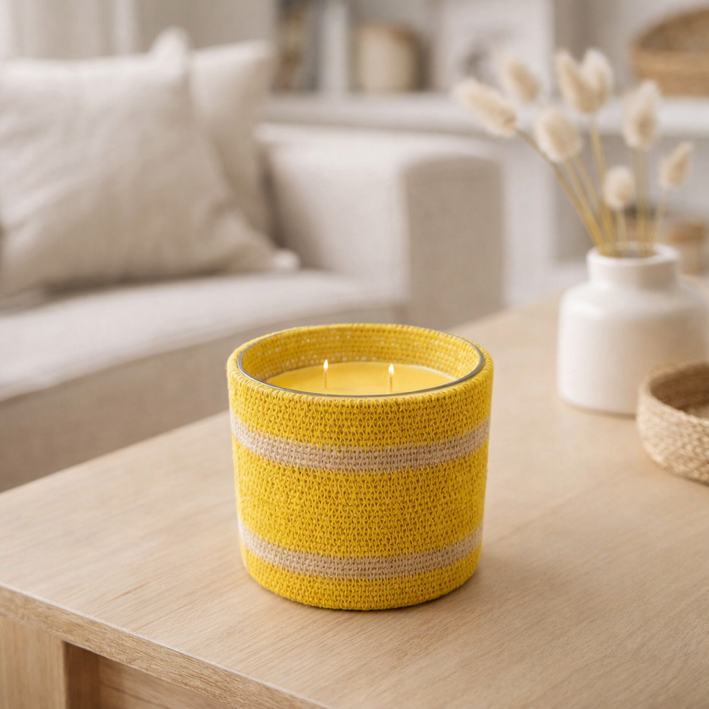 Panier à bougies parfumées J-Line - Zesty Sunburst - verre - jaune - moyen - 55U en situation