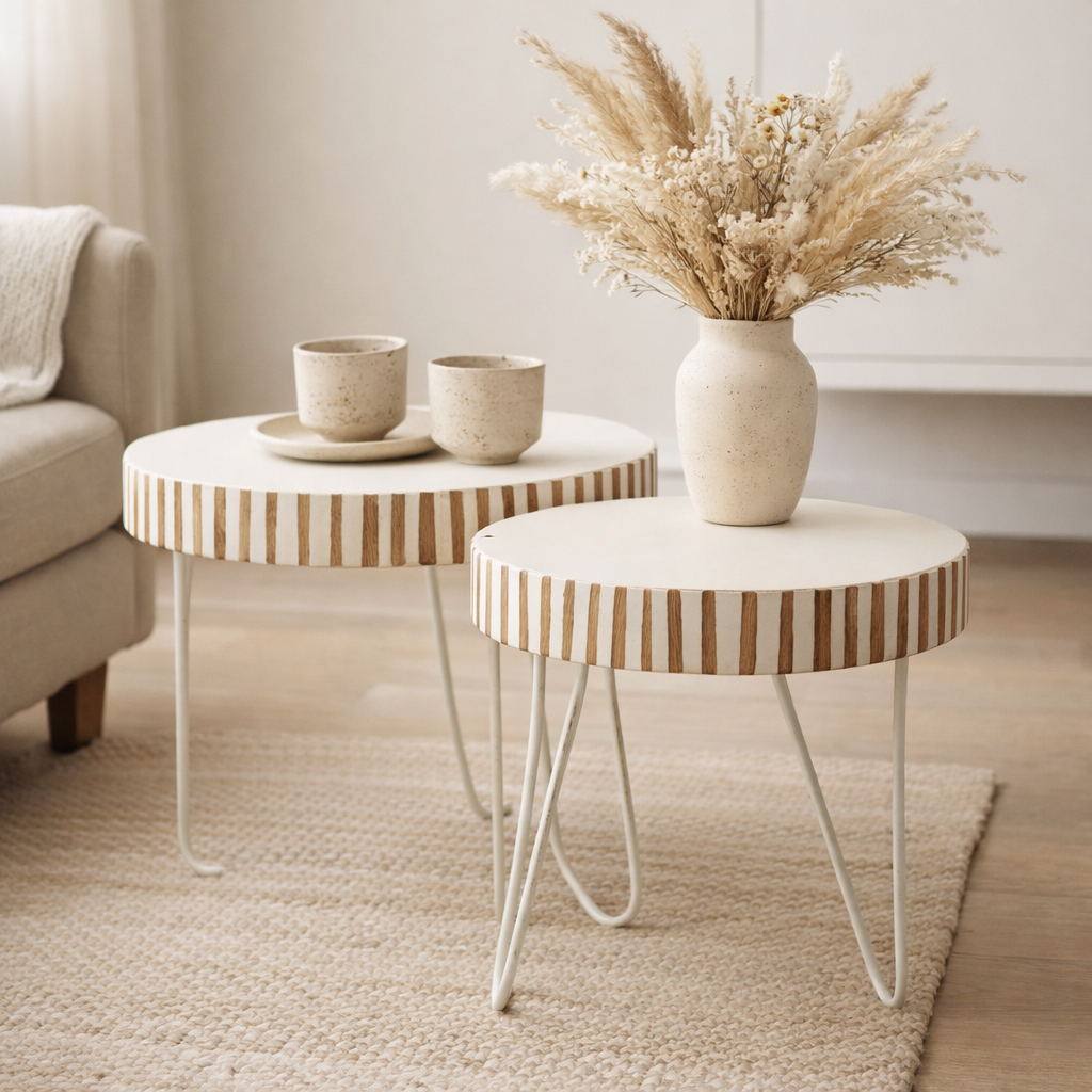 Table J-Line Ying - bois/métal - blanc - lot de 2 en situation