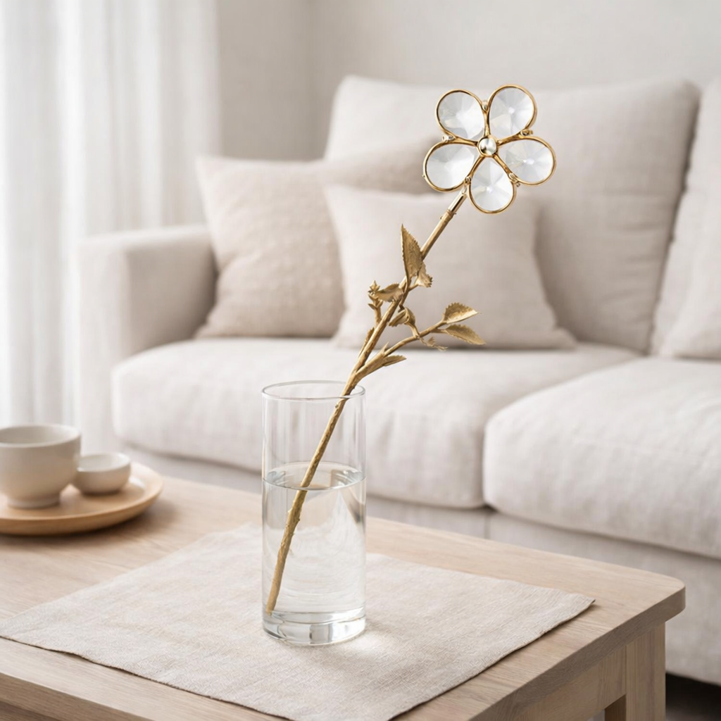 J-Line décoration Branche Fleurs Cristal - plastique - doré - L en situation