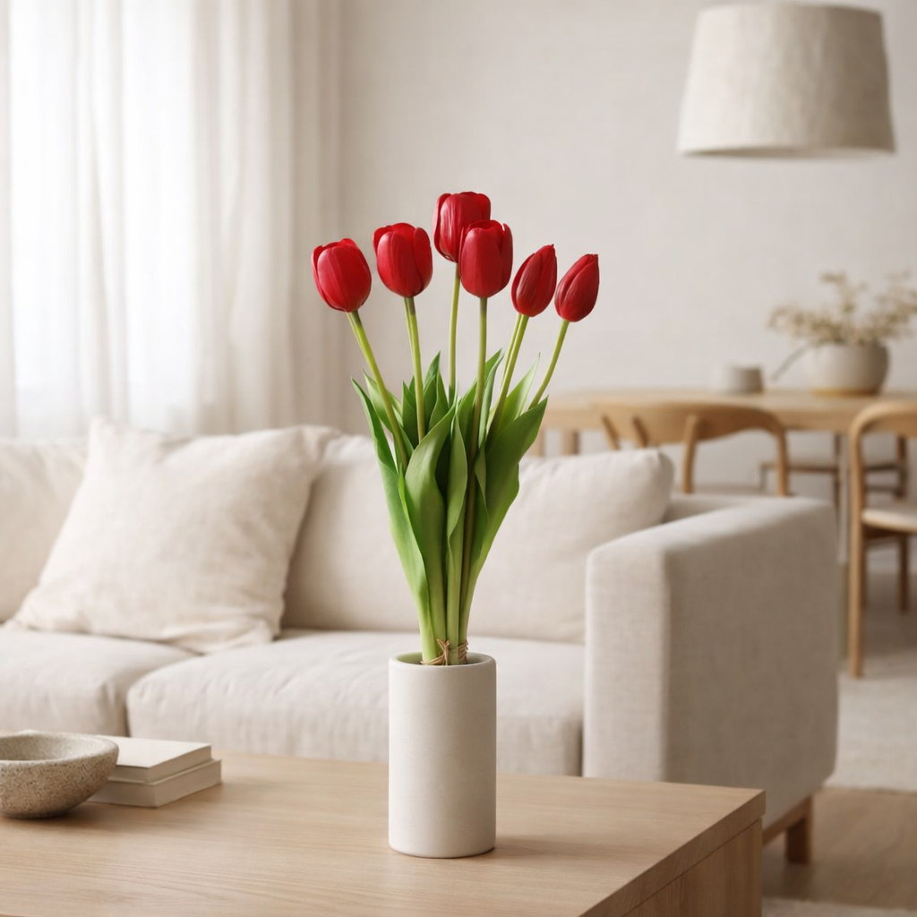 J-Line Bouquet de Tulipes 7 Pièces Pu Rouge Large en situation