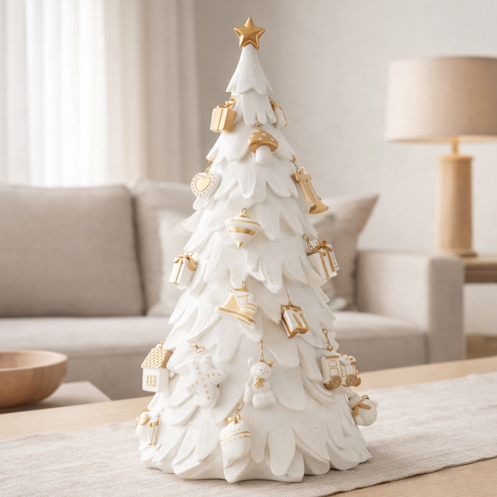 J-line décoration ornements d'arbre de Noël - Polyresin - blanc / or - grand en situation