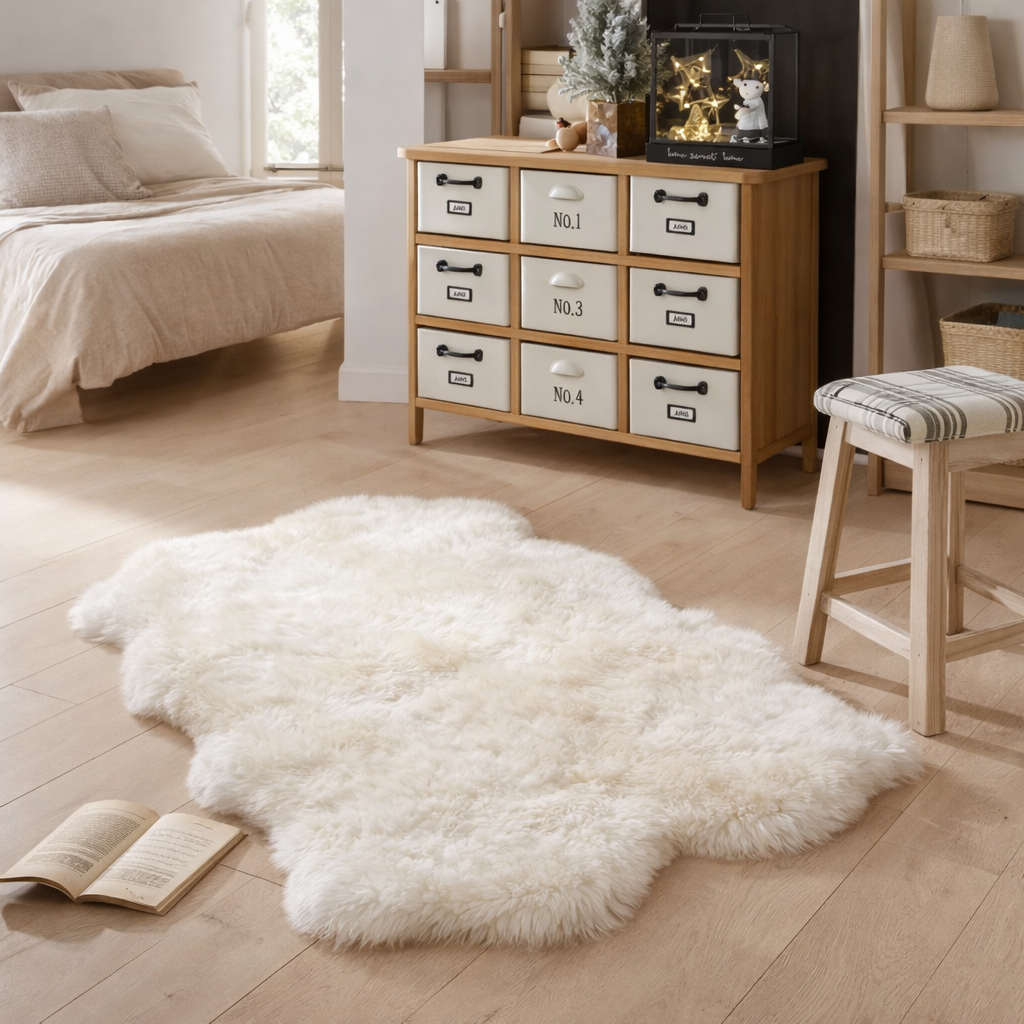 Tapis J-Line Long Peau de Mouton - fourrure - blanc en situation