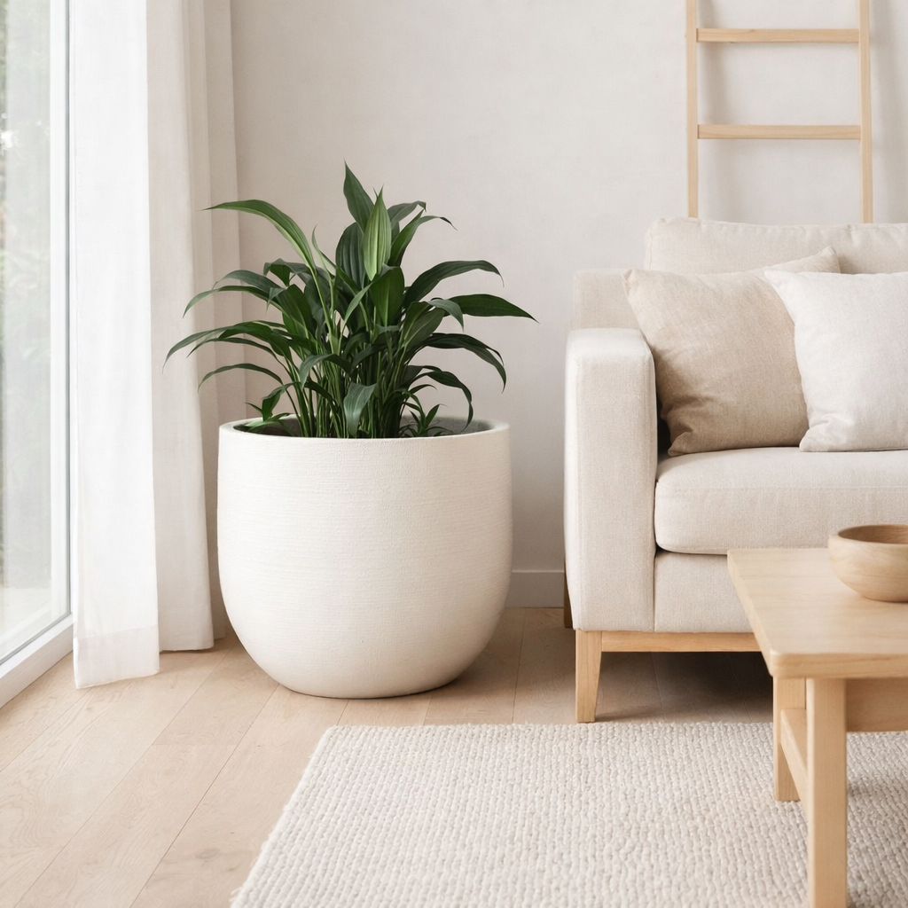 J -line Flowerpot Round - Céramique - Blanc - 3 pièces - Ø 50 cm en situation