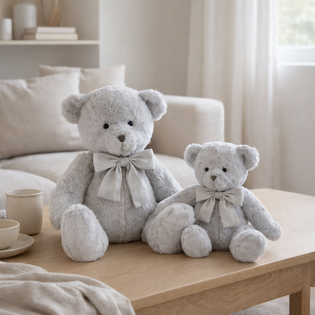 J-Line Peluche Ours Avec Noeud Polyester Gris Grand en situation