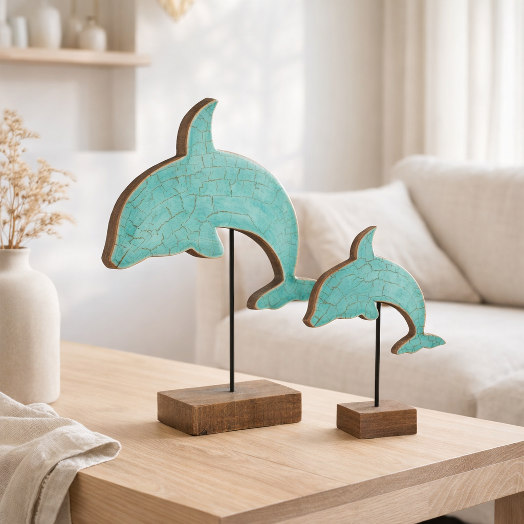 Dolphin de décoration J -line à pied - Bois Azure - Large en situation