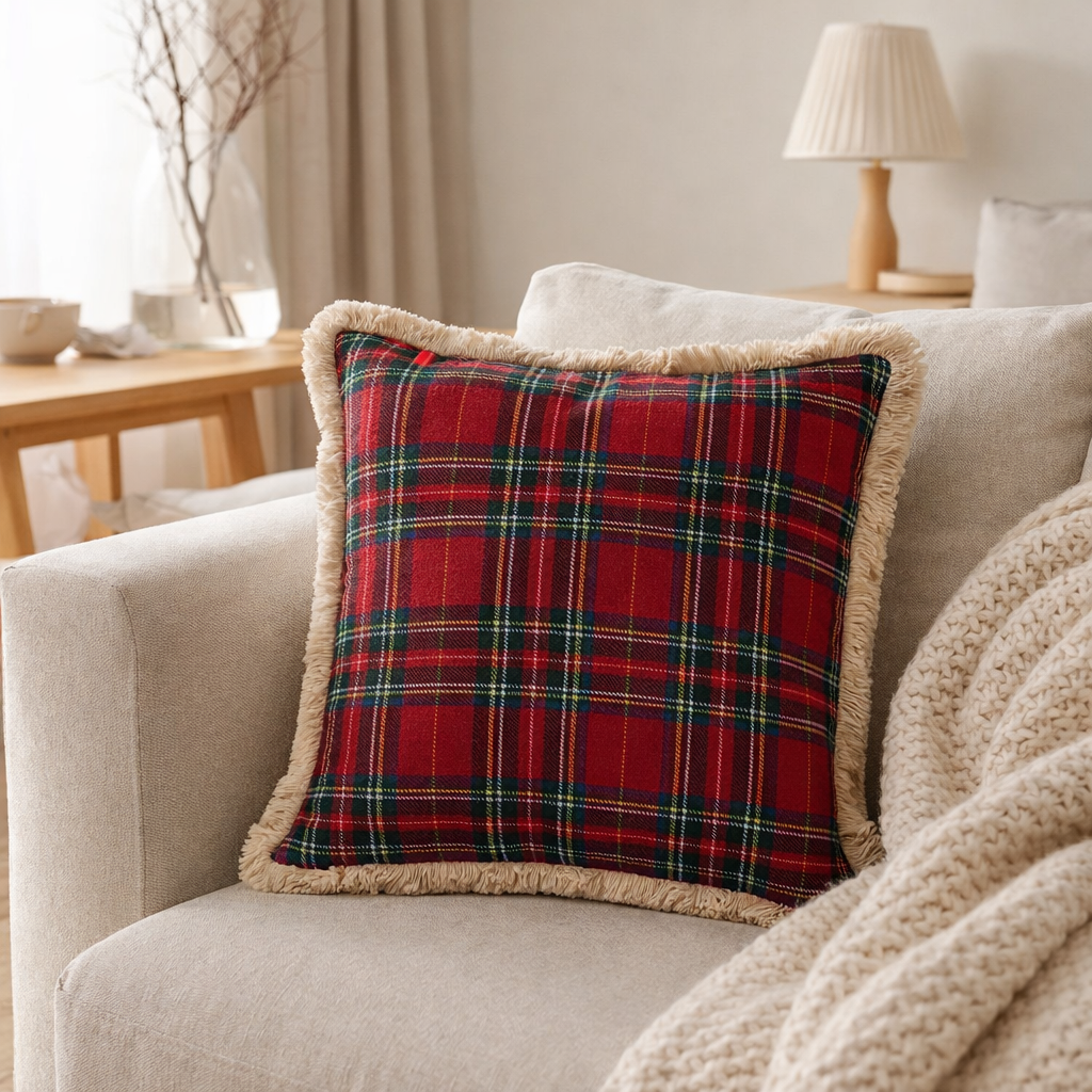 Coussin J-Line Check Famille - polyester - rouge/vert en situation