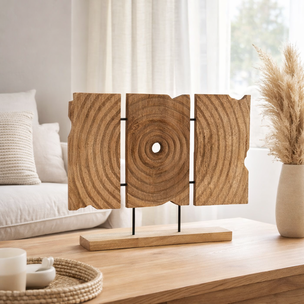 J-Line décoration Triptyque Sculpté Sur Pied - bois - naturel en situation