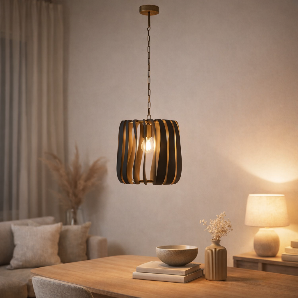 Lampe à suspension J-Line Tina - fer - noir - or en situation
