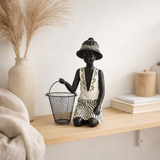 J-Lline Decoration Boy Sitting Ethnic Panier - Polyresin - Mix en situation