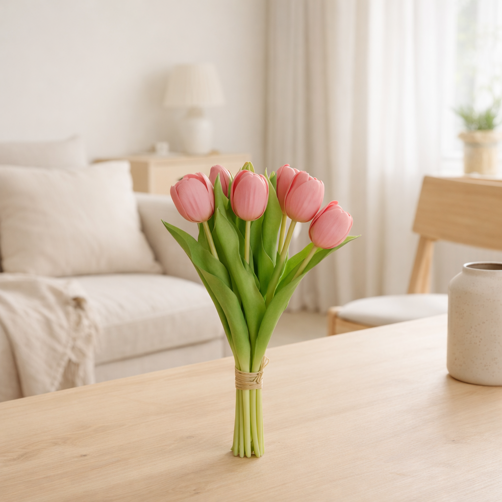 J -line Bouquet Tulips 7 pièces - Plastic - Pink - Small en situation