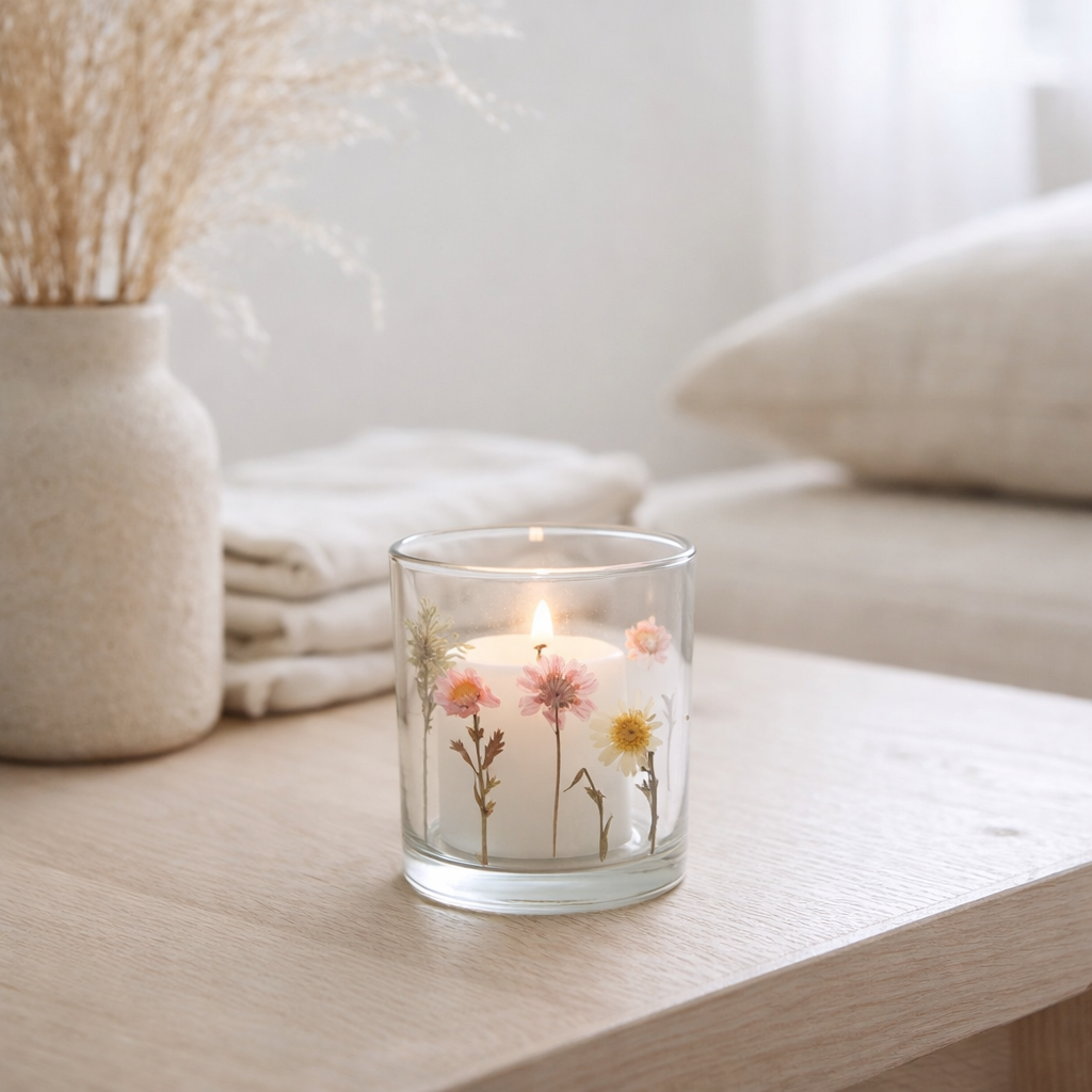 J-Line T-Light Holder Peggy Fleurs Verre Petit en situation