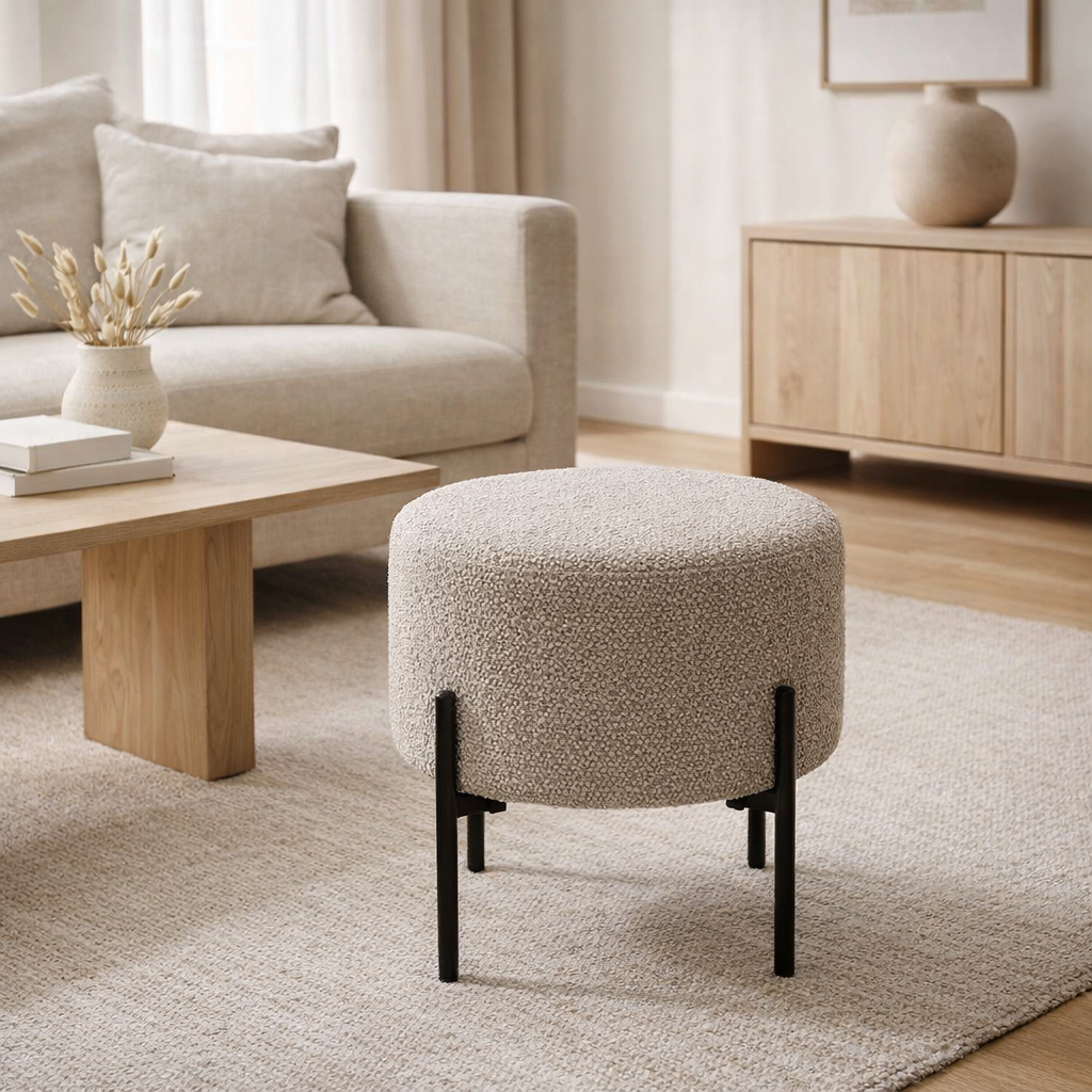J-Line Tabouret Boucle Contreplaqué/Polyester Gris/Noir en situation