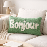 J-Line Coussin Bonjour Tufté Coton Vert/Blanc en situation