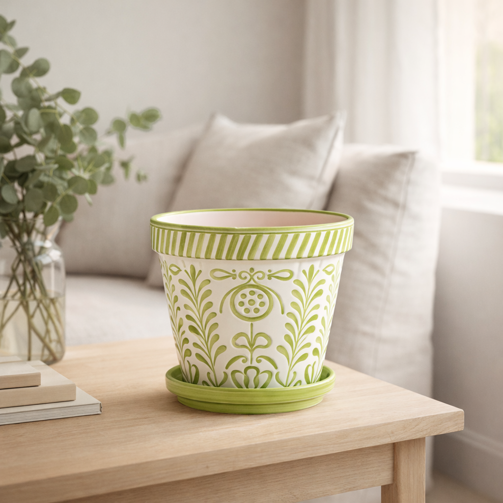 J -line Flowerpot Grenade - Céramique - Vert - Moyen - Ø 27 cm en situation
