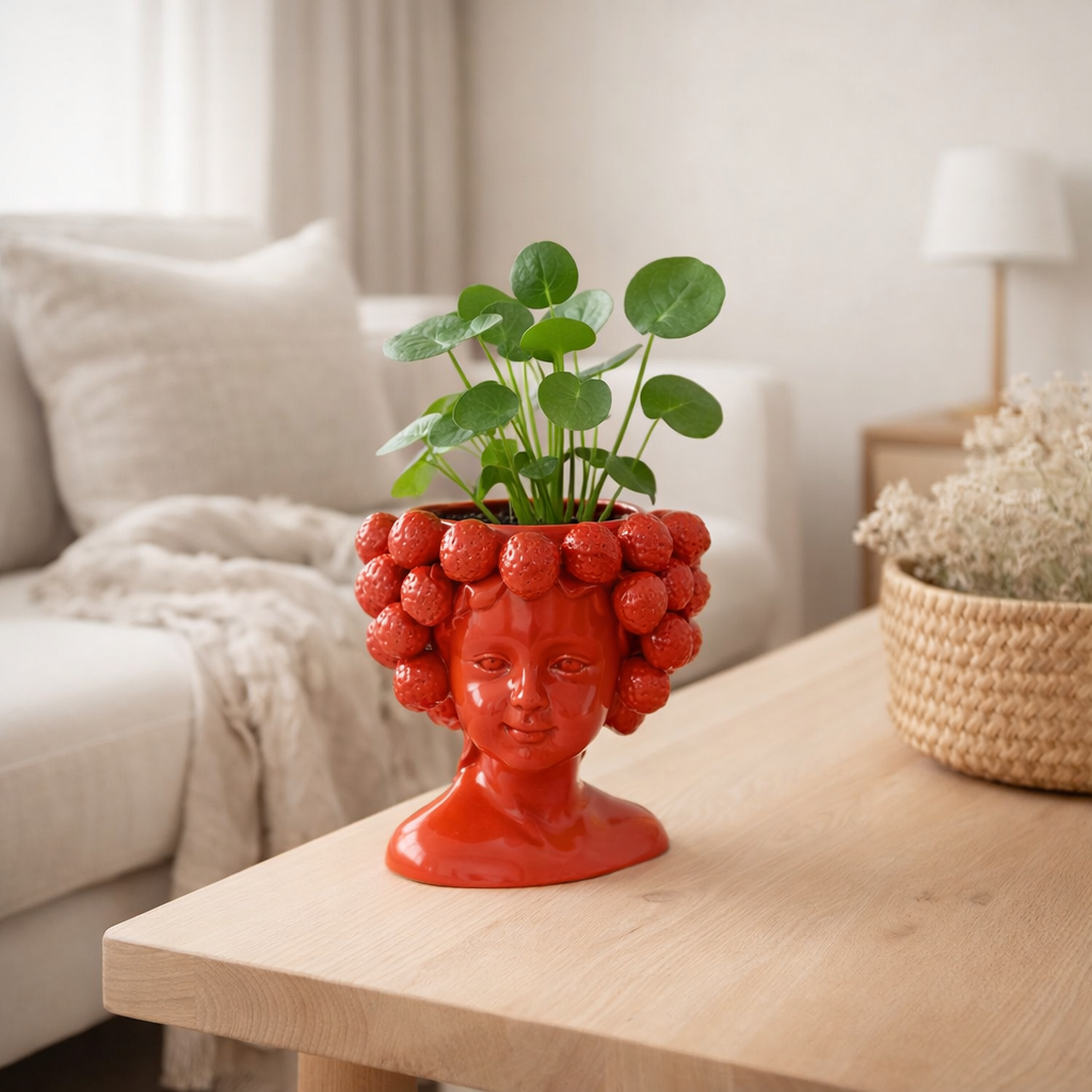 J -line Flowerpot Strawberry Girl - Céramique - Red - Ø 16,5 cm en situation