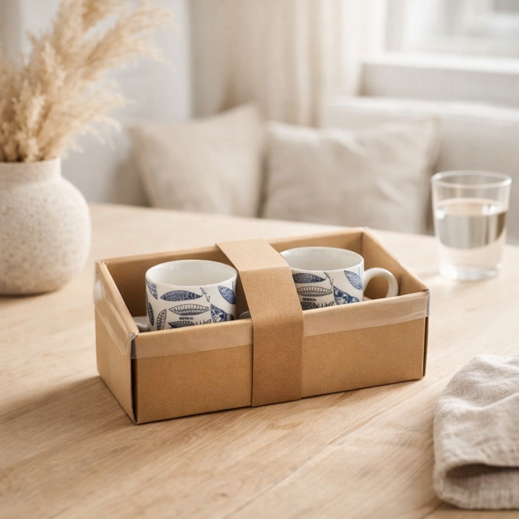 J-Line Box 2 tasses VI en céramique bleu foncé en situation