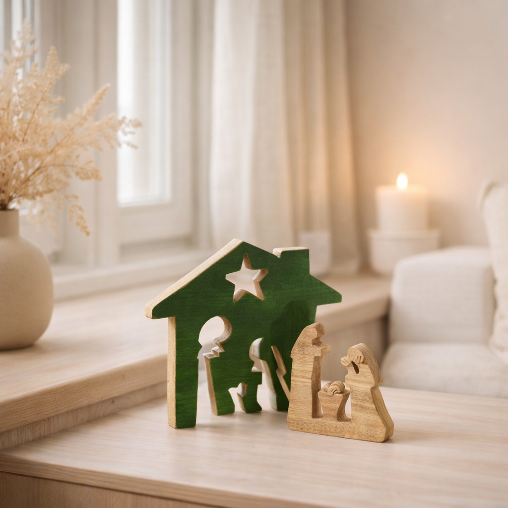 Décoration de Noël J-Line - bois - vert/naturel - grande en situation