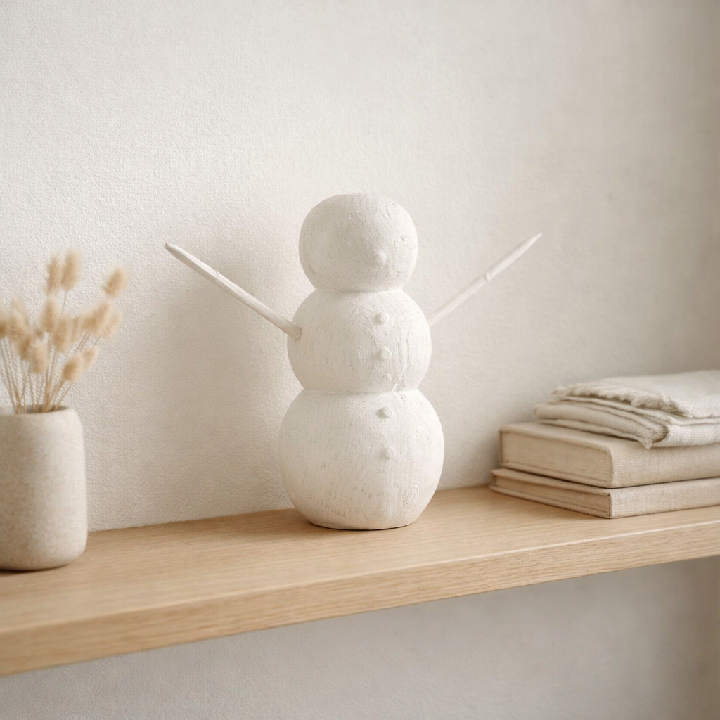 J-Line Figurine Bonhomme de Neige Bois Blanc en situation