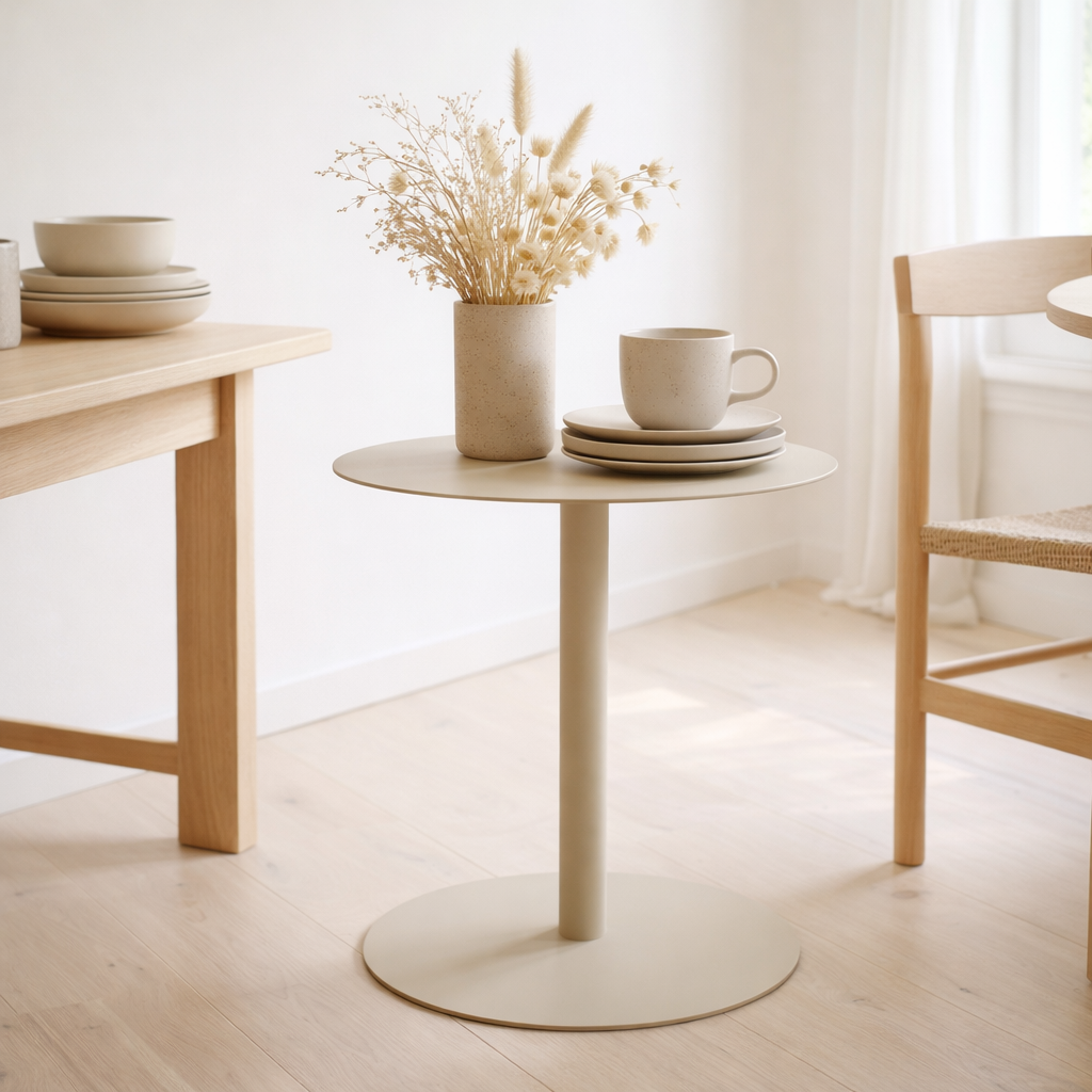 Table d'Appoint J-Line Ronde Métal Beige en situation