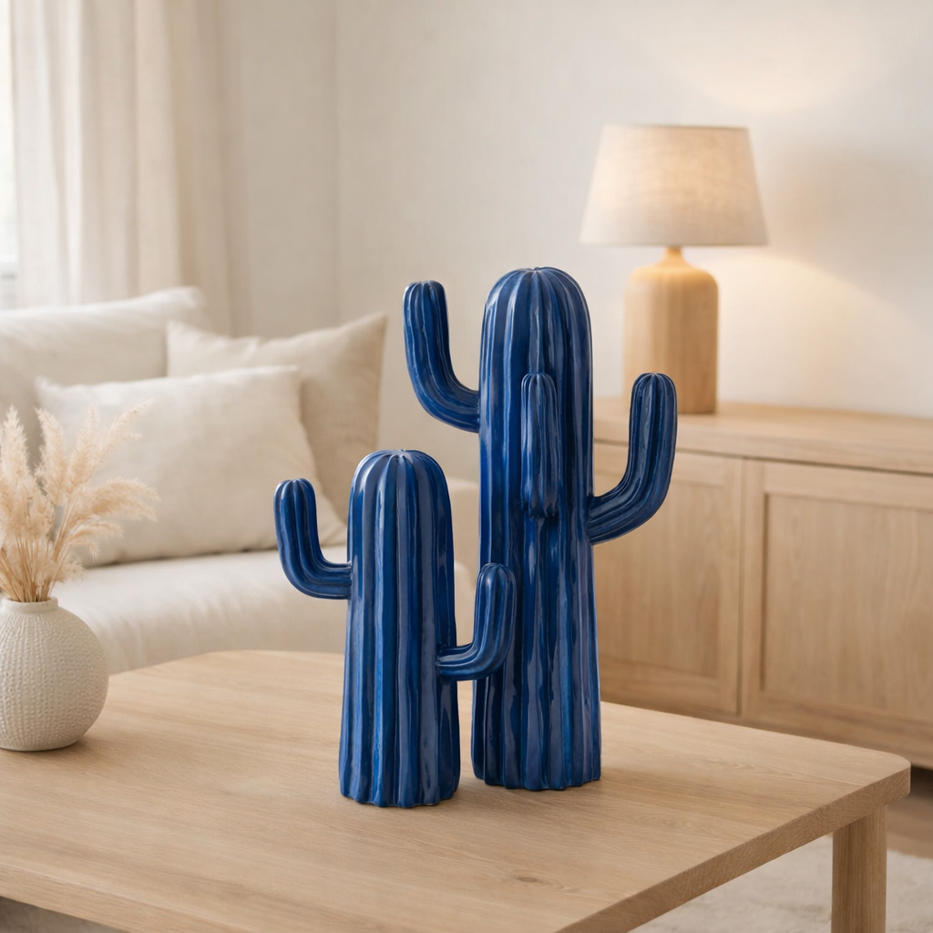 J-Line Cactus Polyrésine Bleu Grand en situation