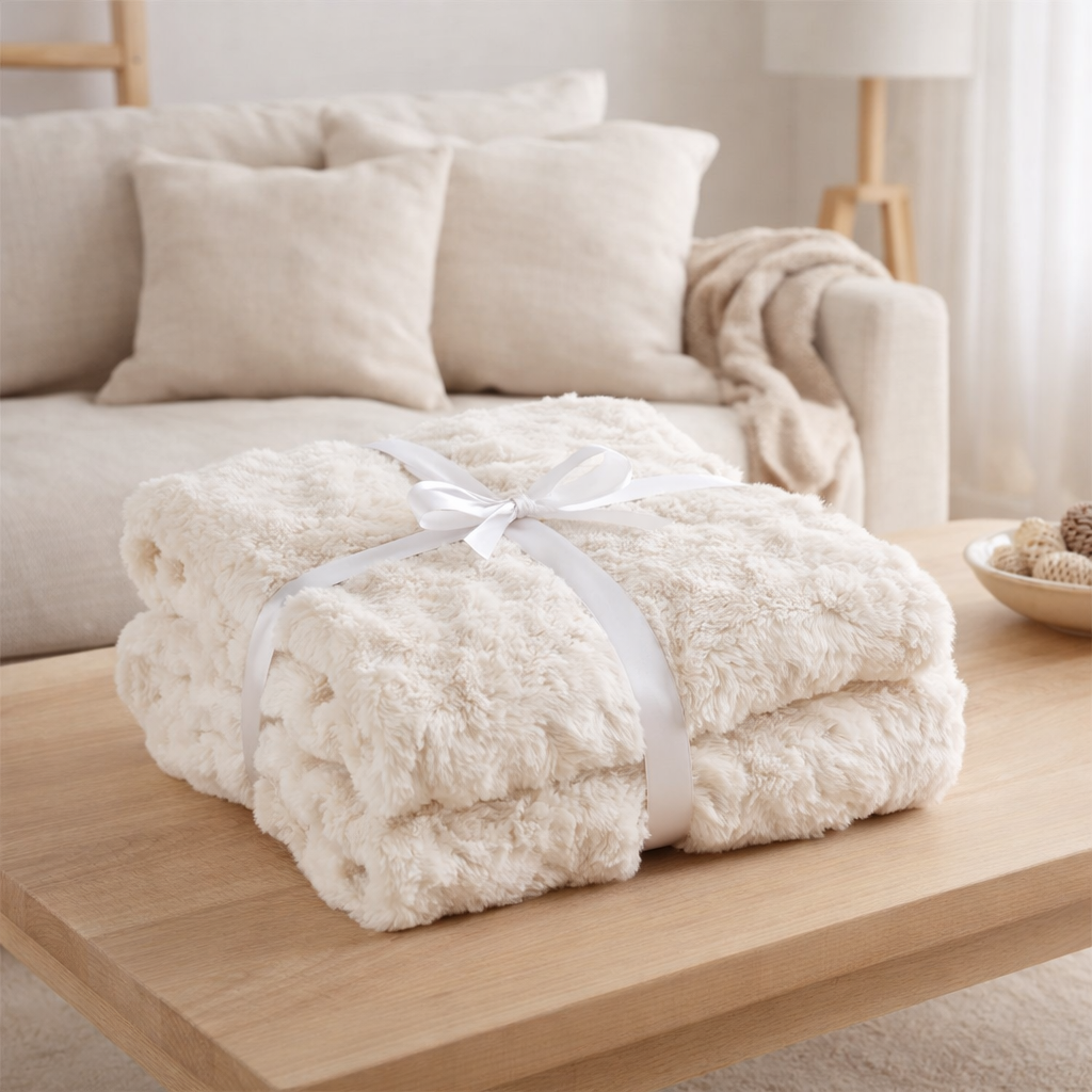 Plaid J-Line Wave - polyester - blanc - 180 x 130 cm en situation