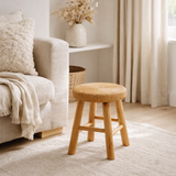 J-Line Tabouret Rond Roseau/Bois de Sapin Naturel en situation