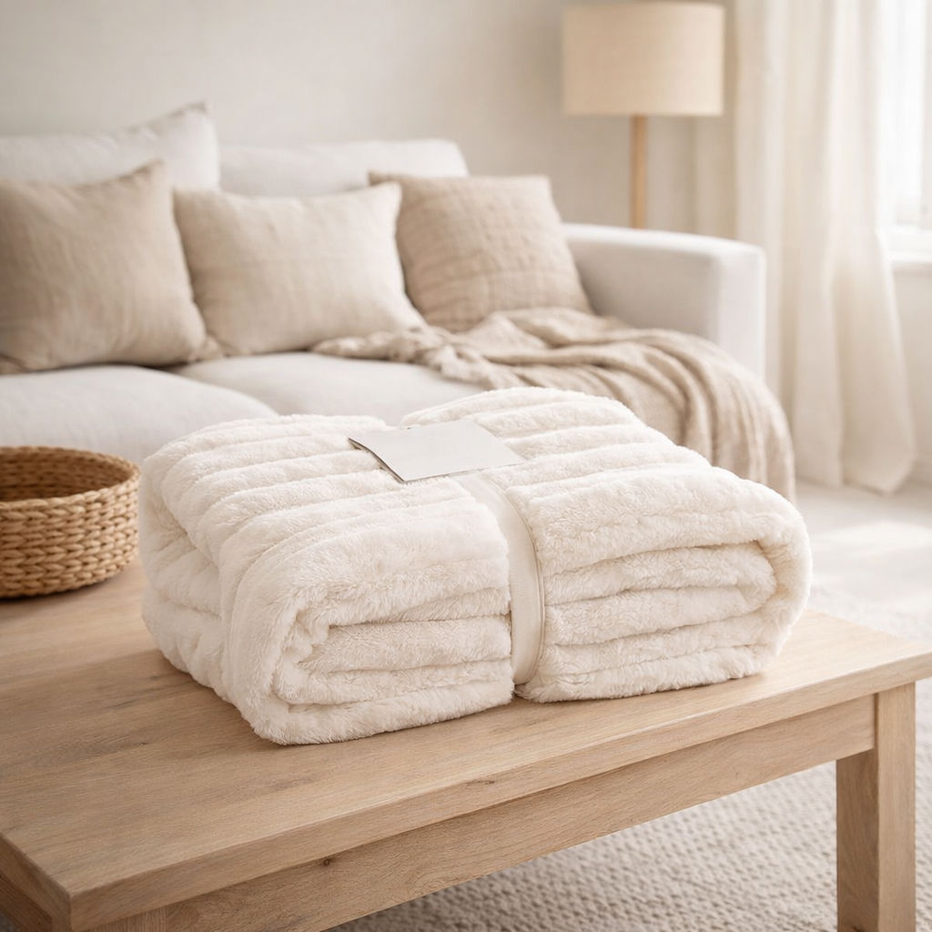 J-Line Plaid Large Velours Côtelé Polyester Blanc en situation