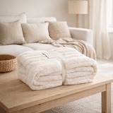 J-Line Plaid Large Velours Côtelé Polyester Blanc en situation