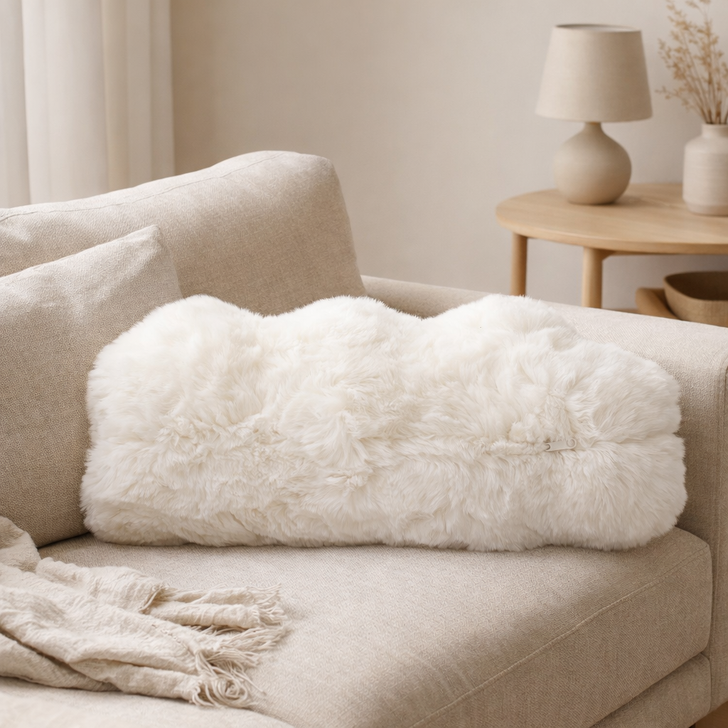 J-Line Coussin Vague Polyester Blanc en situation