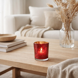 Photophore J-Line Fleurs - verre - rouge - petit en situation