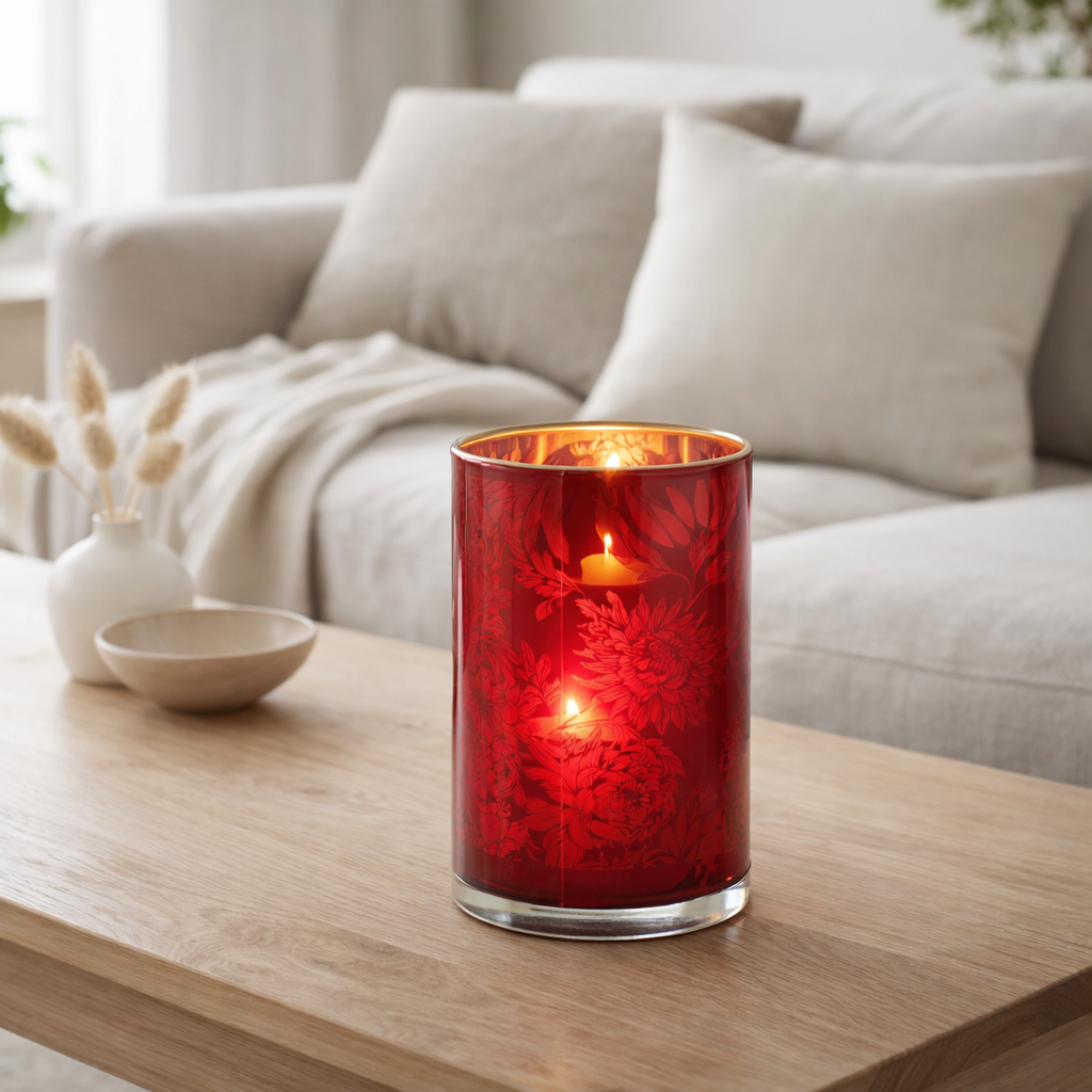 Lanterne J-Line Fleurs - verre - rouge - grande en situation