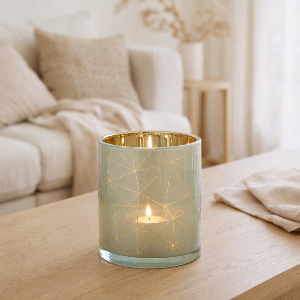Lanterne J-Line Milano - verre - blanc/or - grande en situation