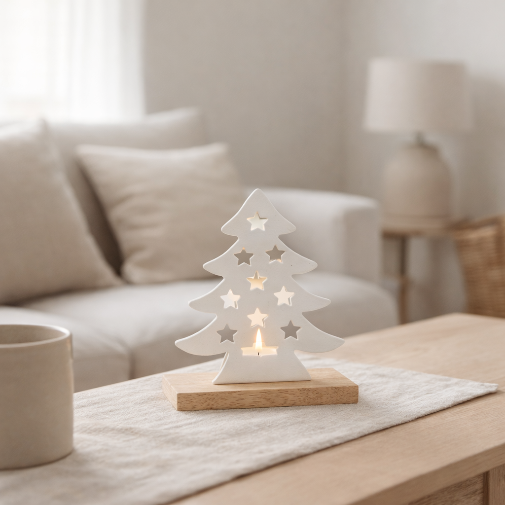 J-Line photophore Sapin de Noël - aluminium/bois - blanc - S en situation