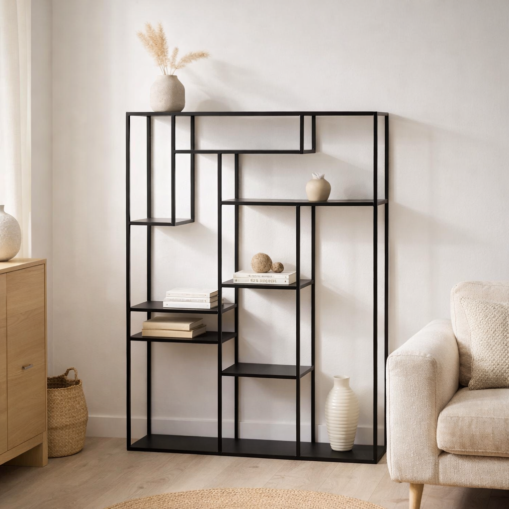 J-Line Rack Etagère Inégale Métal Noir en situation